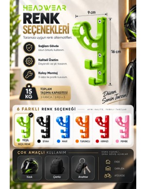 Motosiklet Ekipman Duvar Askısı 3 Kancalı 15 KG – Yeşil