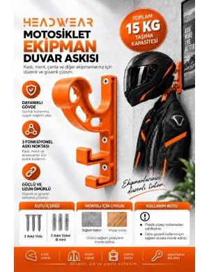 Motosiklet Ekipman Duvar Askısı 3 Kancalı 15 KG – Turuncu