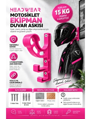 Motosiklet Ekipman Duvar Askısı 3 Kancalı 15 KG – Pembe