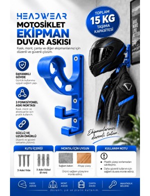 Motosiklet Ekipman Duvar Askısı 3 Kancalı 15 KG – Mavi