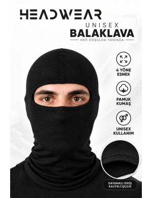 Headwear EverDay Unisex Balaklava Kar Maskesi Nefes Alabilir Esnek Siyah
