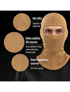 Bej Balaklava Maske | %100 Polyester, Seamless, Nefes Alabilir – Unisex Outdoor & Taktik Maske