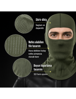 Haki Balaklava Maske | %100 Polyester, Seamless, Nefes Alabilir – Unisex Outdoor & Taktik Maske