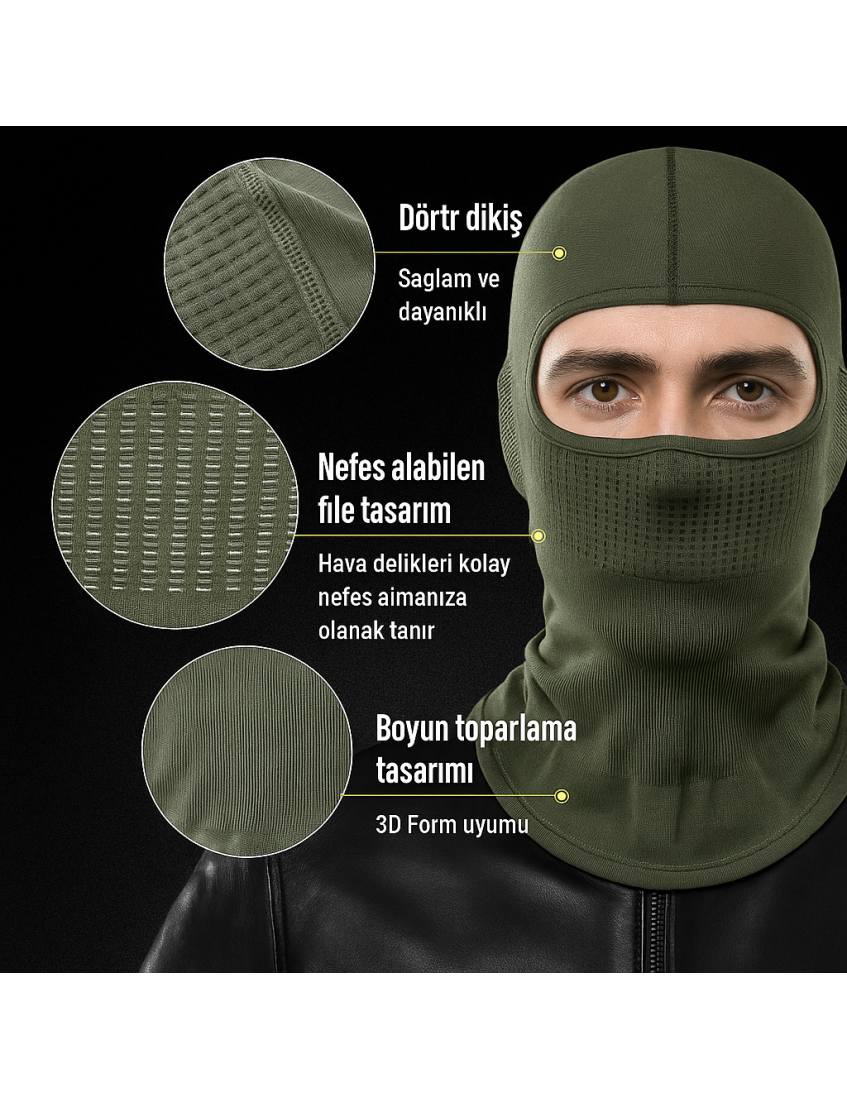 Haki Balaklava Maske | %100 Polyester, Seamless, Nefes Alabilir – Unisex Outdoor & Taktik Maske Haki Balaklava Maske | %100 Polyester, Seamless, Nefes Alabilir – Unisex Outdoor & Taktik Maske