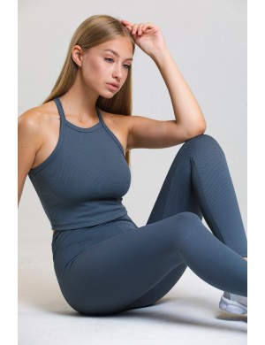 Füme Yüksek Bel Spor  Fitilli Tayt  Büstiyer ve Tayt Takımı Boyun Sırt Detaylı