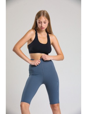 Yüksek Bel Acik Füme Fitilli Kısa Spor Tayt Kapri Tayt