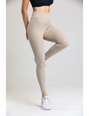 Spor Yüksek Bel Fitilli BejToparlayıcı Tayt