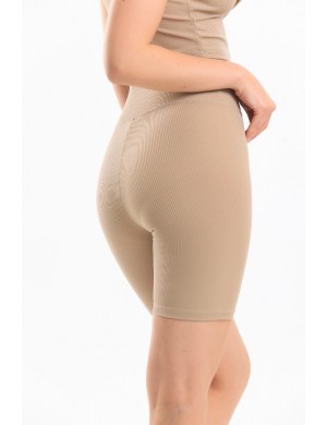 Bej Yüksek Bel Fitilli Büstiyer Sort Takım Toparlayıcı