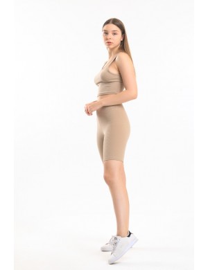 Bej Yüksek Bel Fitilli Büstiyer Sort Takım Toparlayıcı