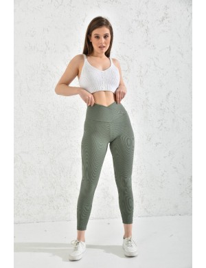 Çapraz Kemer Haki Tayt Toparlayıcı  Yüksek Bel Fitilli 