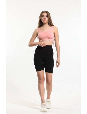 Siyah Yüksek Bel Toparlayıcı Sort Fitilli Tayt Spor Tayt