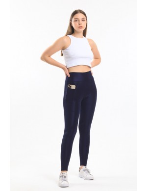 Yandan Cepli Lacivert Spor Toparlayıcı Tayt  Spor Tayt 