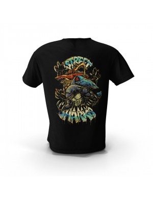  Siyah Street Sharks Sırt Baskılı Tasarım Unisex Pamuk Tişört