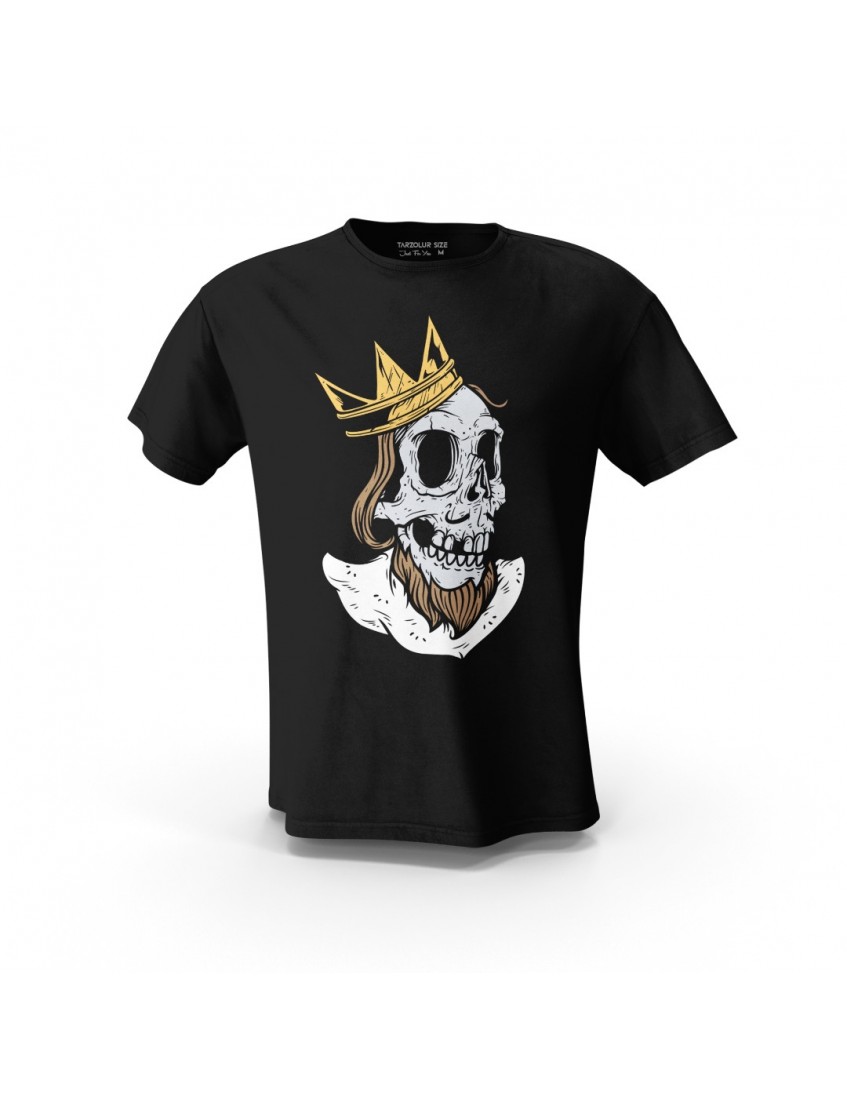 Siyah Skull Kral Cift VX Baskılı Tasarım Unisex Pamuk Tişört