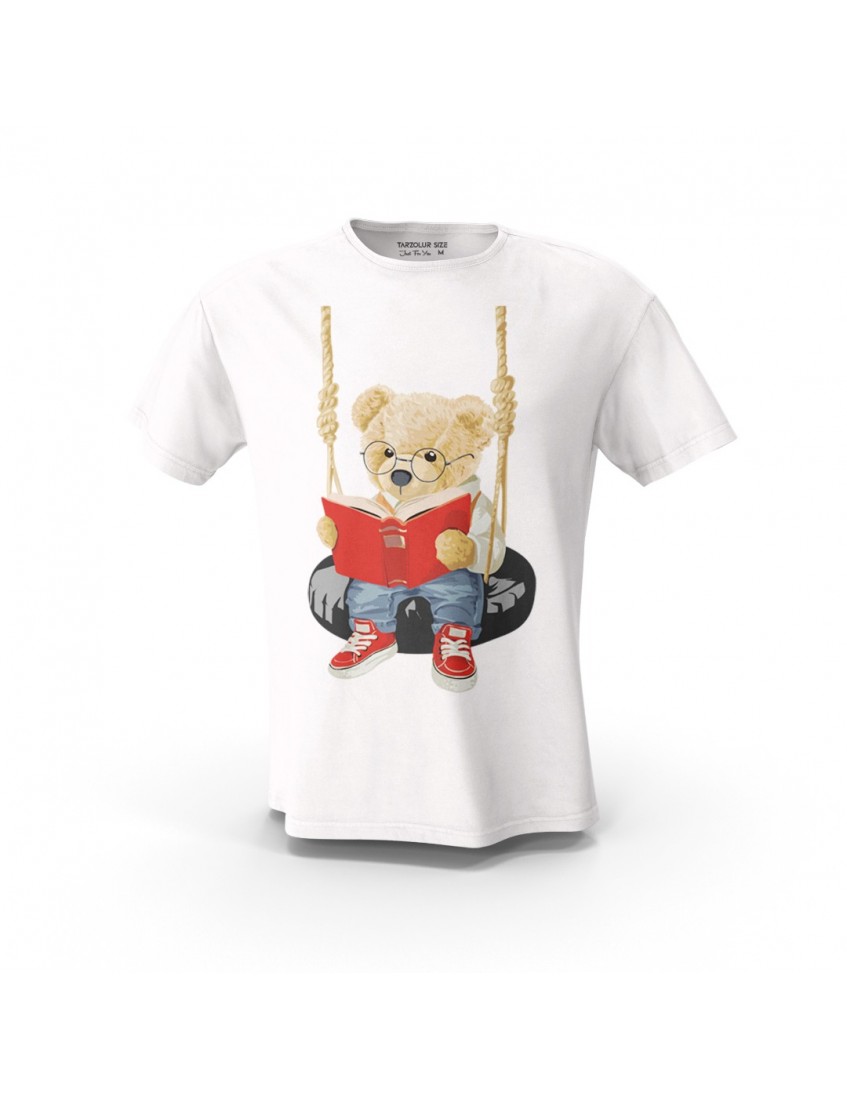Beyaz Relax  Teddy Bear v2 Baskılı Tasarım Unisex Pamuk Tişört