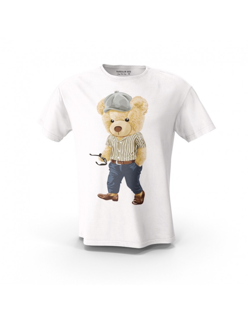 Beyaz Cool XV Teddy Bear Baskılı Tasarım Unisex Pamuk Tişört