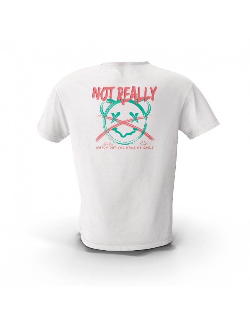 Beyaz Not Really Teddey Bear Gögüs ve Sırt Detay Tasarım Baskılı  Unisex Pamuk Tişört