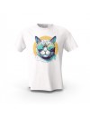 Beyaz Sevimli Kedi  Detay Tasarım Baskılı  Unisex Pamuk Tişört