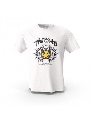  Beyaz The Cosmos Emoji Tasarım Baskılı  Unisex Pamuk Tişört
