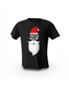 Siyah Mutlu Yıllar Noel Baba Baskılı  Unisex Pamuk Tişört