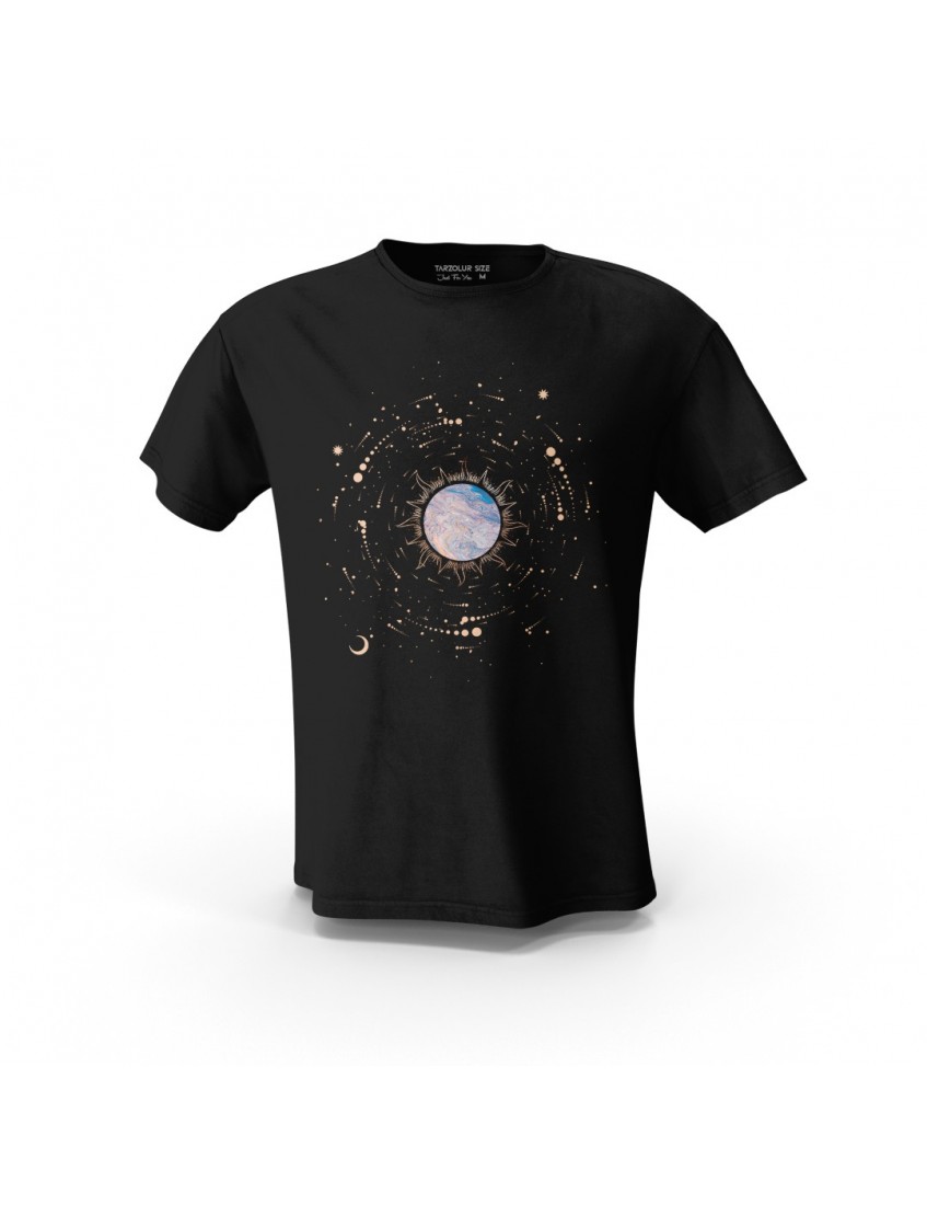 Siyah Cosmos V2 Ast  Baskılı Tasarım Unisex Pamuk Tişört