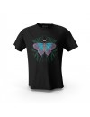 Siyah Kelebek ve Yaprak Detay Baskılı Tasarım Unisex Pamuk Tişört