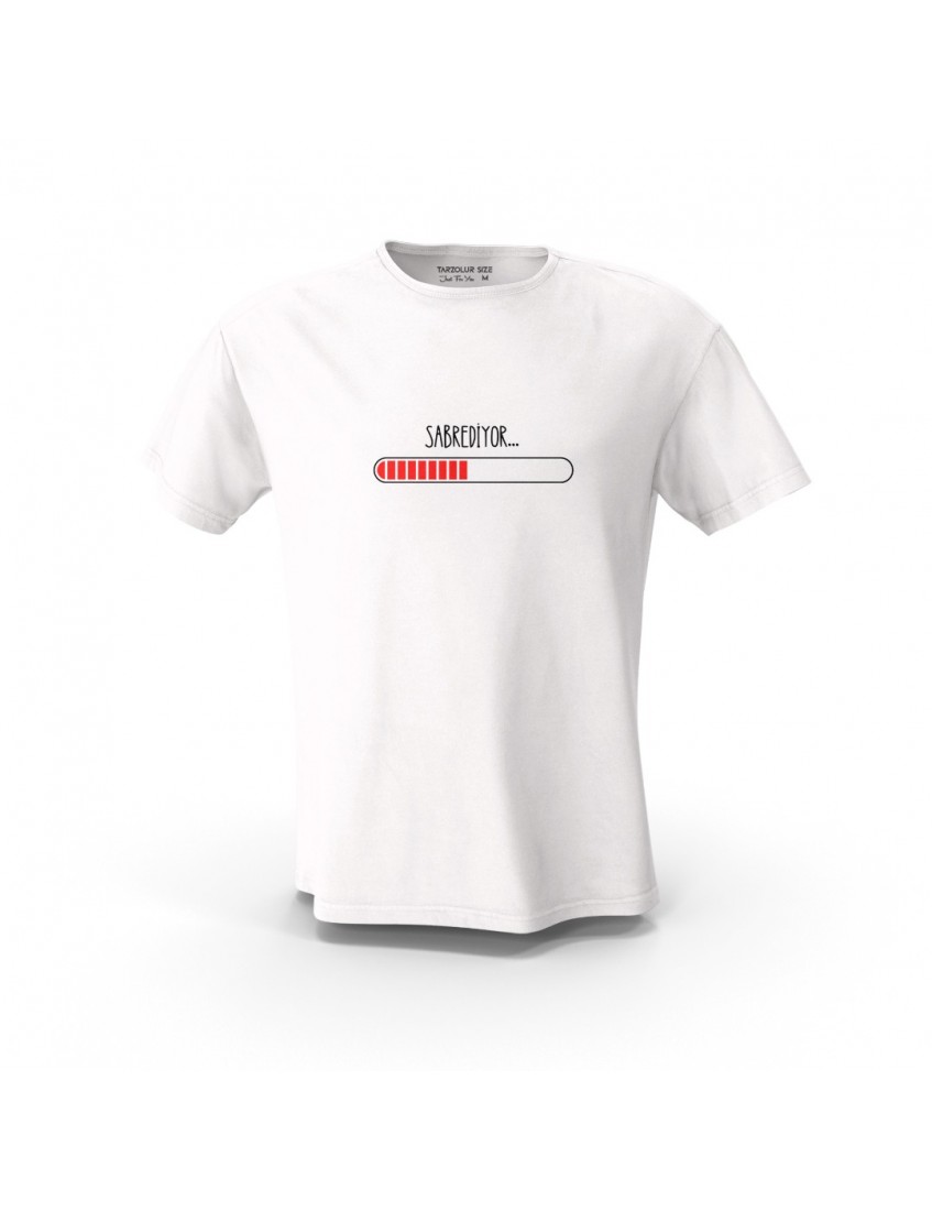 Beyaz Sabrediyor Sabır Taşı  Tasarım Baskılı  Unisex Pamuk Tişört