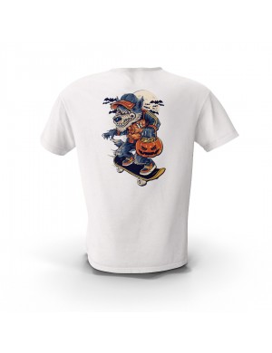  Beyaz  Bal Kabağı Kurt Temalı Tasarım Baskılı  Unisex Pamuk Tişört