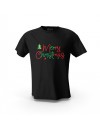 Siyah Merry Christmas  KX Tasarım Baskılı Unisex Pamuk Tişört