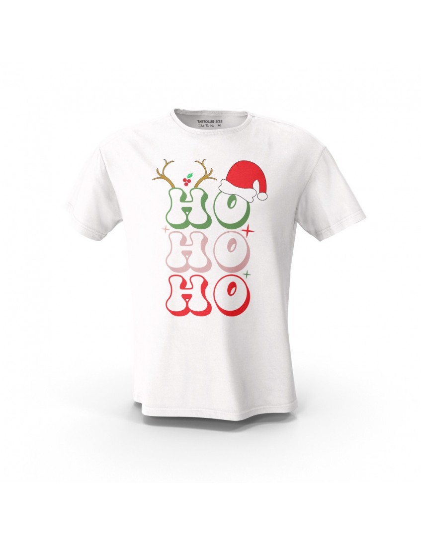 Beyaz Ho Ho Ho JCX  Tasarım Baskılı  Unisex Pamuk Tişört