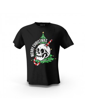 Siyah Kuru Kafa Noel Merry Christmas  Tasarım Baskılı Unisex Pamuk Tişört