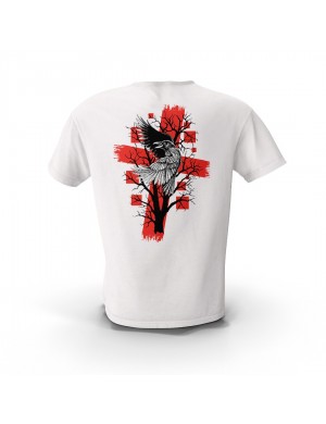  Beyaz  Siyah Halloween Karga Tasarım Baskılı  Unisex Pamuk Tişört