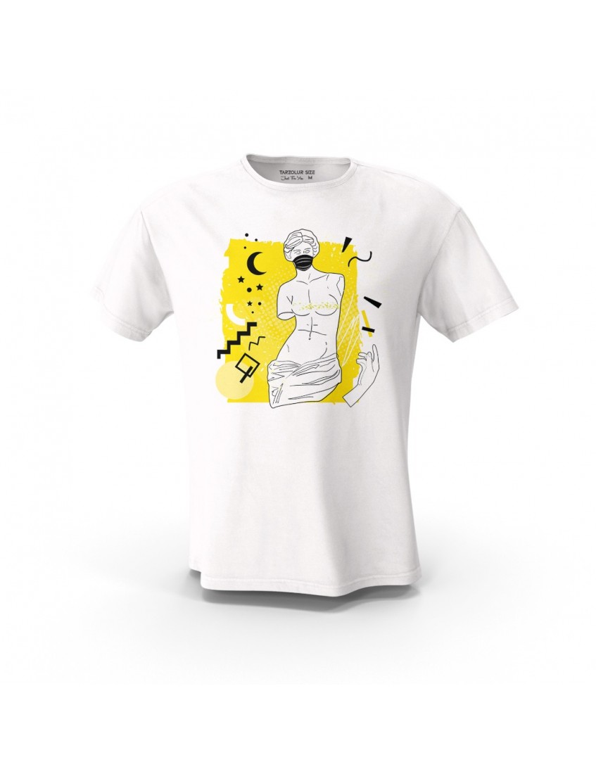 Beyaz Mask Sarı MTX Tasarım Baskılı  Unisex Pamuk Tişört