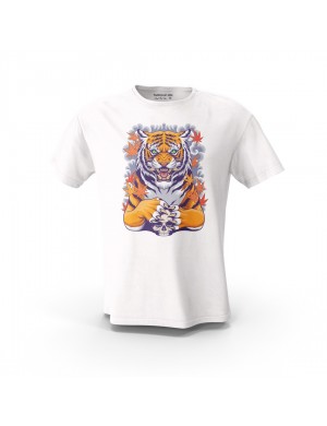  Beyaz  Skull Kaplan  Tasarım Baskılı  Unisex Pamuk Tişört