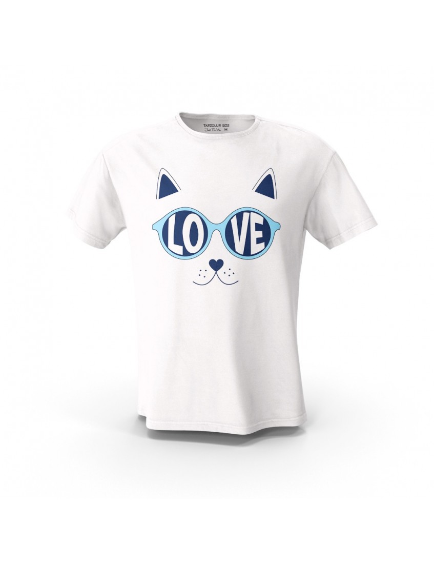 Beyaz  Love Tasarım Baskılı  Unisex Pamuk Tişört