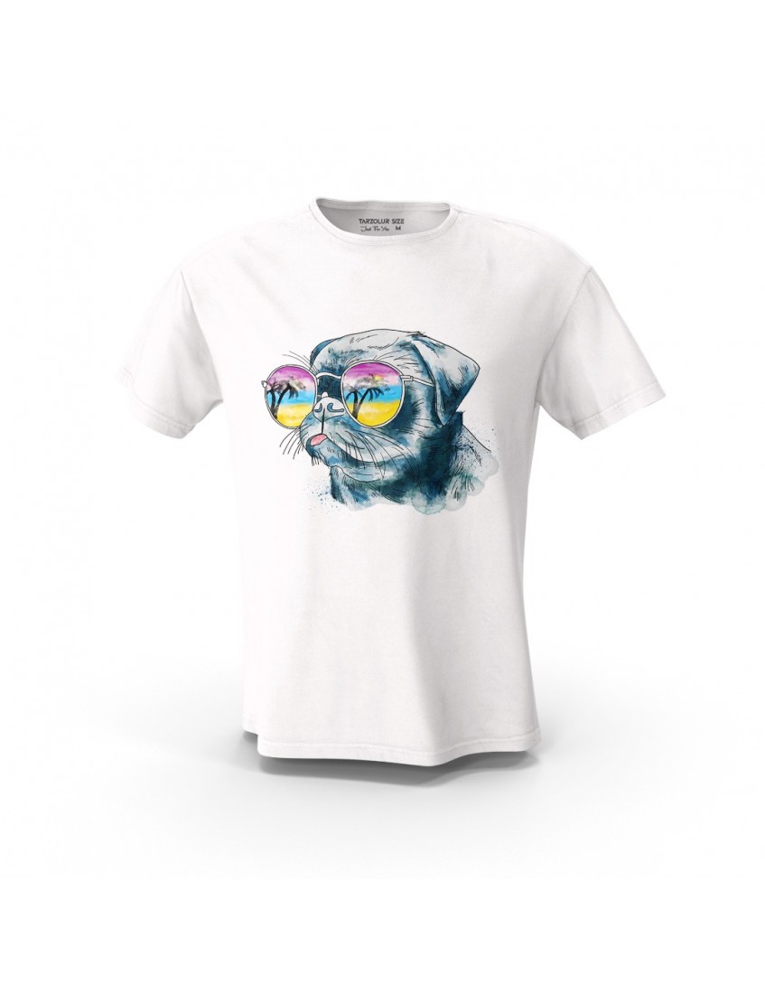 Beyaz Cool Dog Summer Tasarım Baskılı  Unisex Pamuk Tişört