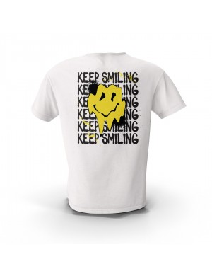Beyaz Keep Smiling Emoji Tasarım Sırt Baskılı  Unisex Pamuk Tişört  Beyaz Keep Smiling Emoji Tasarım Sırt Baskılı  Unisex Pamuk Tişört
