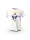 Beyaz Skull Mor ve Sarı Detay Tasarım Baskılı  Unisex Pamuk Tişört