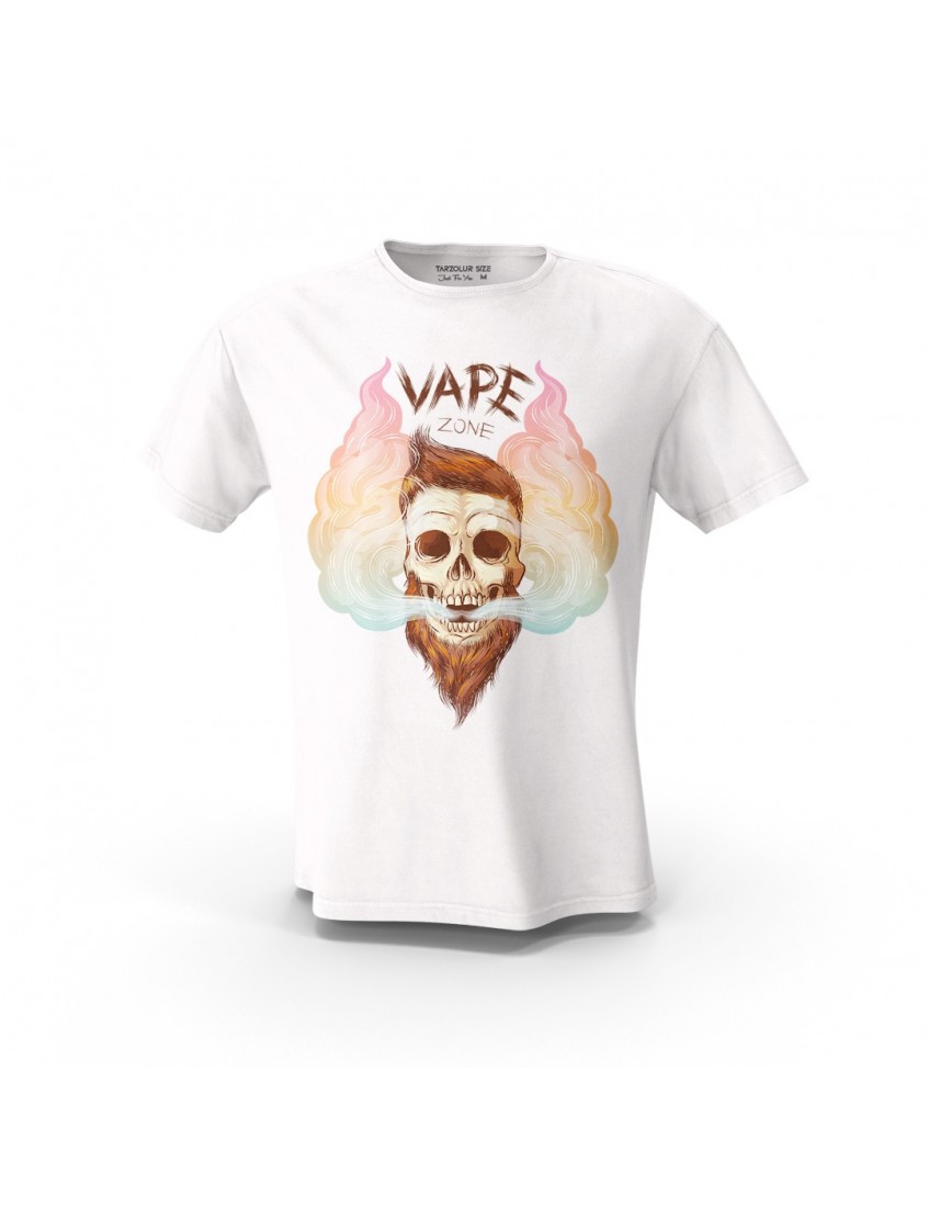 Beyaz  Wape Zone Skull Tasarım Baskılı  Unisex Pamuk Tişört