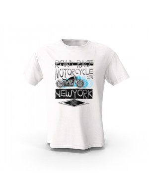 Beyaz Road Race  Motorcycle NYC Tasarım Baskılı  Unisex Pamuk Tişört  Beyaz Road Race  Motorcycle NYC Tasarım Baskılı  Unisex Pamuk Tişört