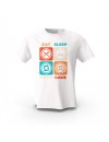 Beyaz Eat Sleep Repeat  Game Tasarım Baskılı Unisex Pamuk Tişört