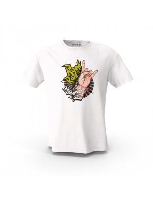  Beyaz Life Fast Die Young  Rock Roll Baskılı  Unisex Pamuk Tişört