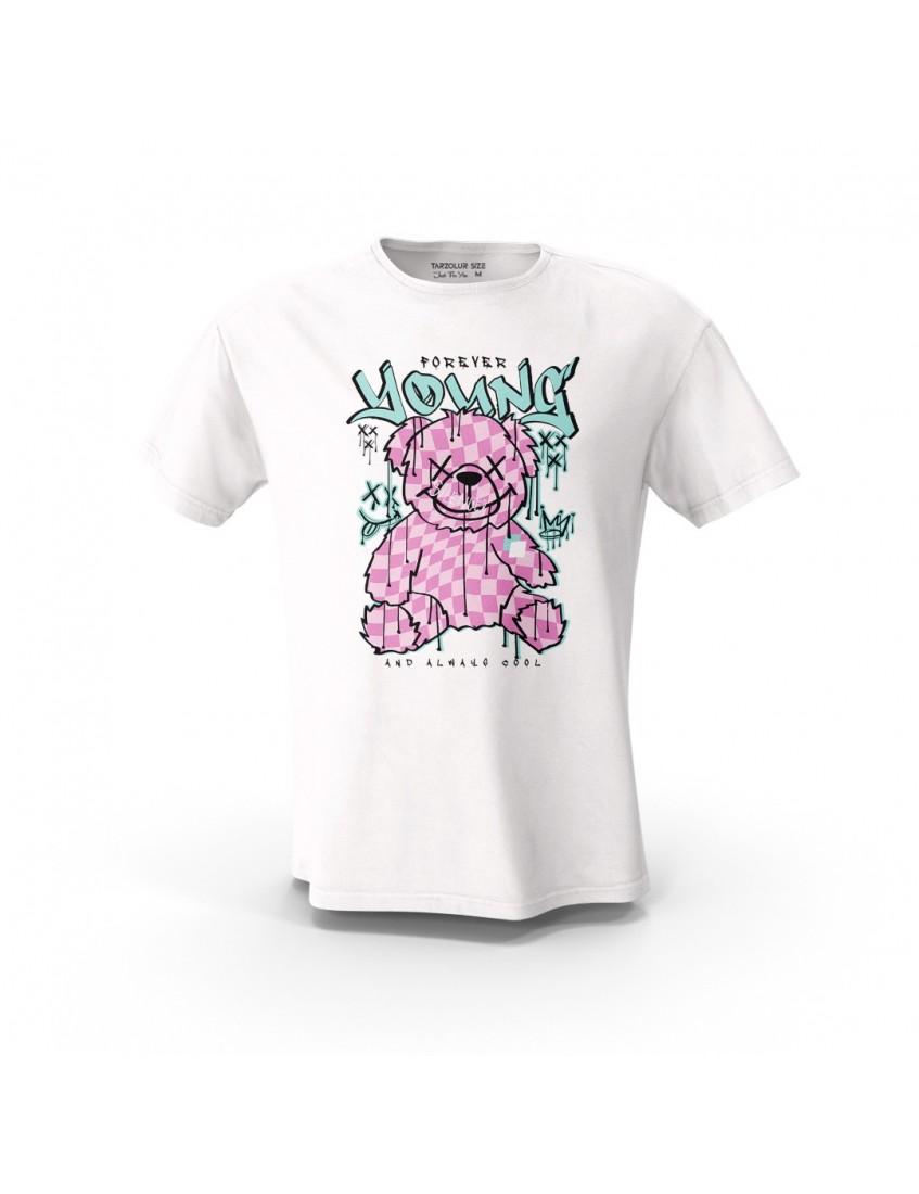 Beyaz Forever Teddy Bear Tasarım Baskılı  Unisex Pamuk Tişört