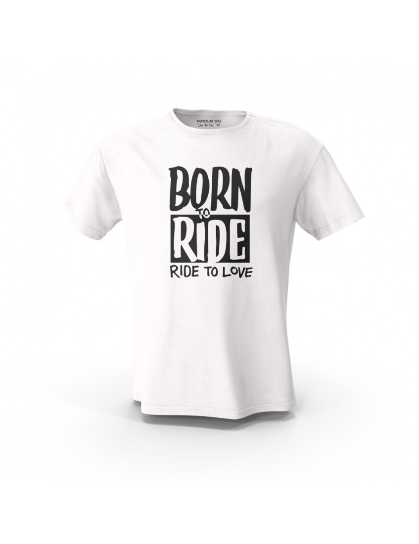 Beyaz Klasik Born To Ride Tasarım Baskılı Unisex Pamuk Tişört