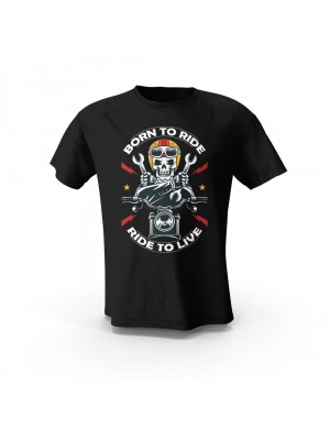  Siyah Born To Ride Biker V5 Tasarım Baskılı Motosiklet Tişört  Unisex Pamuk Tişört