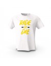 Beyaz Ride Or Die Sarı Yazı Tasarım Baskılı Unisex Pamuk Tişört