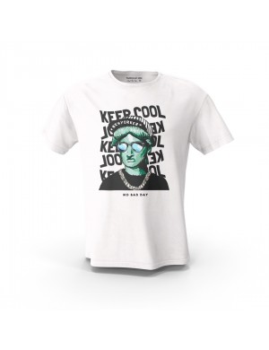  Beyaz Keep Cool No Bad Day Tasarım Baskılı Unisex Pamuk Tişört