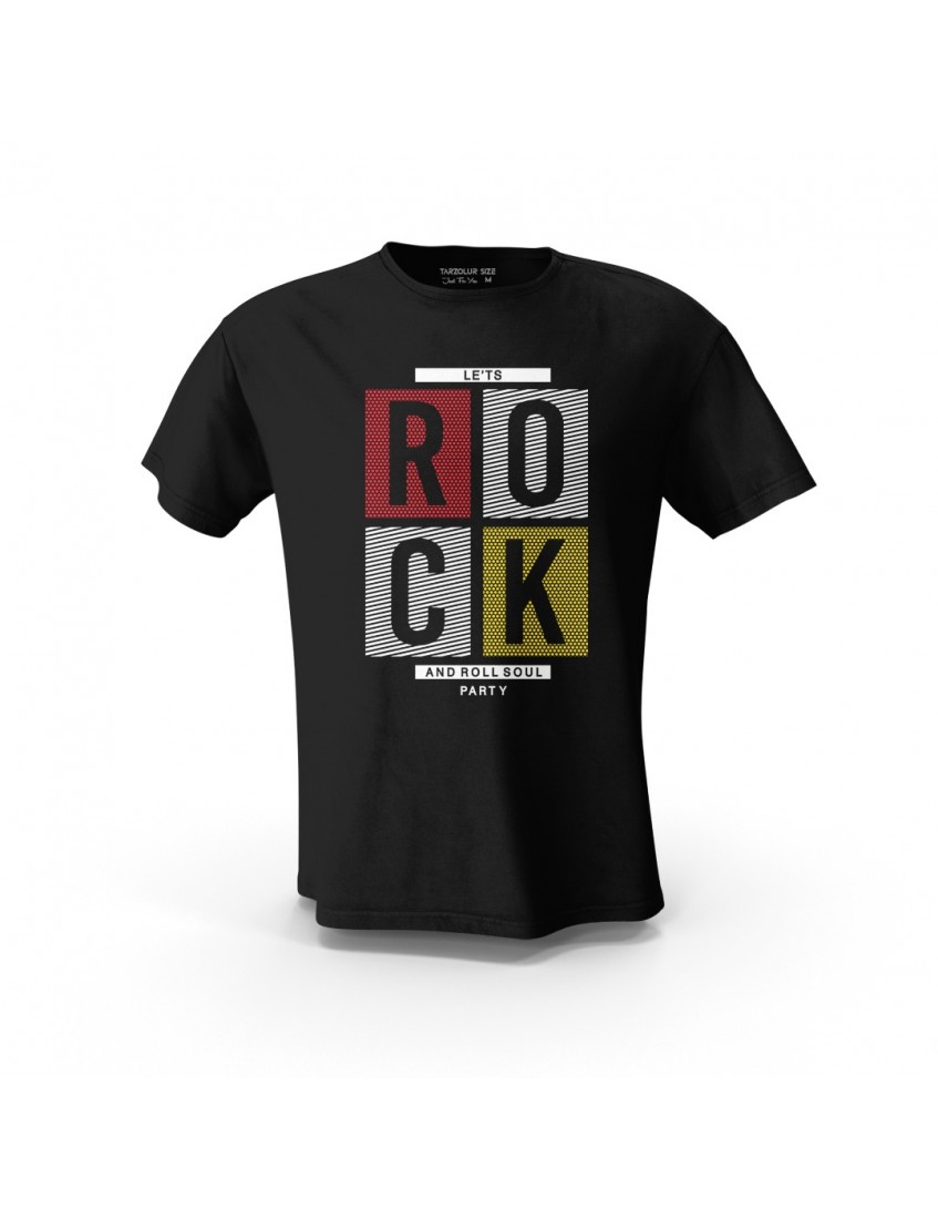 Siyah Lets Rock And Soul Party Tasarım Baskılı Unisex Pamuk Tişört