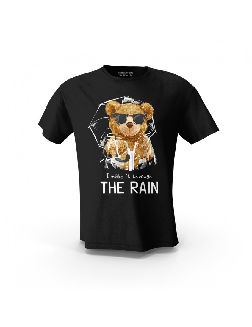 Siyah The Rain Teddy Bear  Tasarım Baskılı Unisex Pamuk Tişört