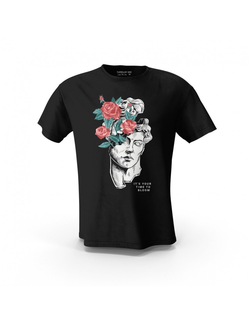 Siyah İts Your Time To Bloom  Tasarım Baskılı Unisex Pamuk Tişört